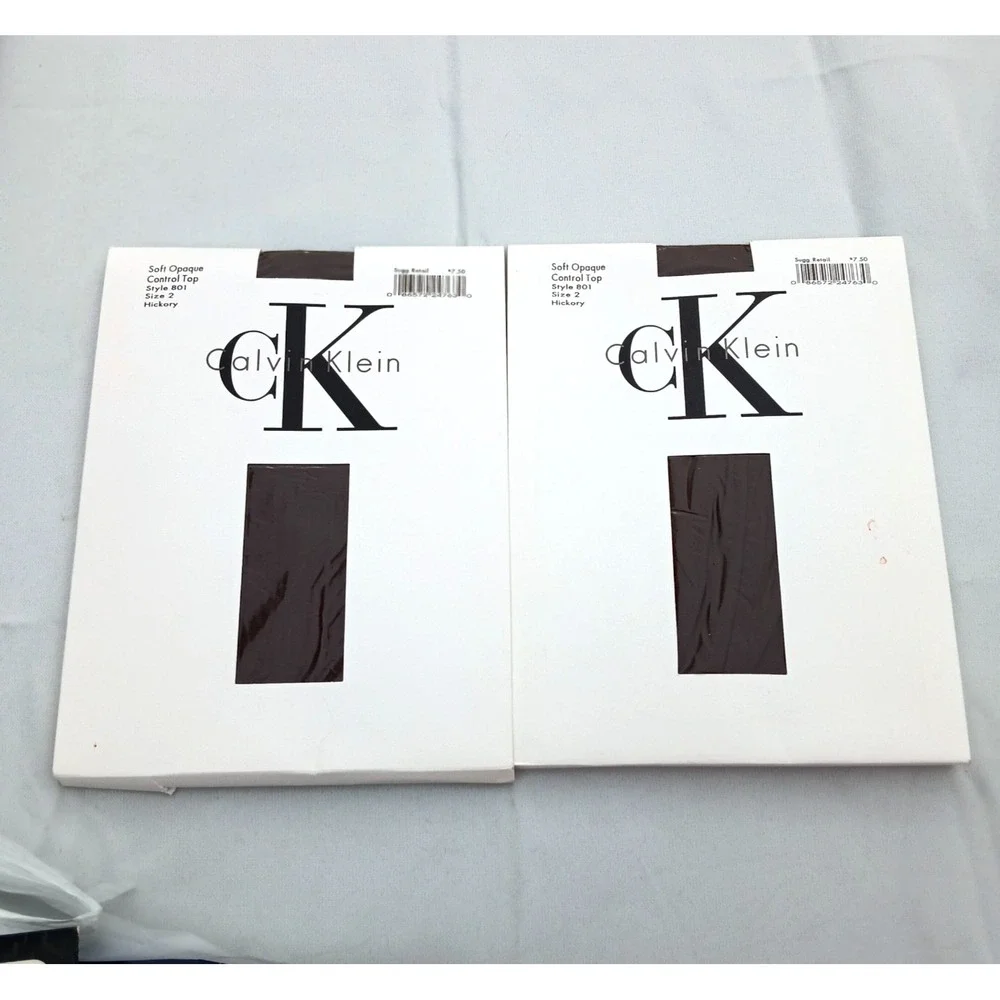 NWT Calvin‎ Klein 2 Pack Control Top Pantyhose Hickory Size 2 Opaque Hosiery